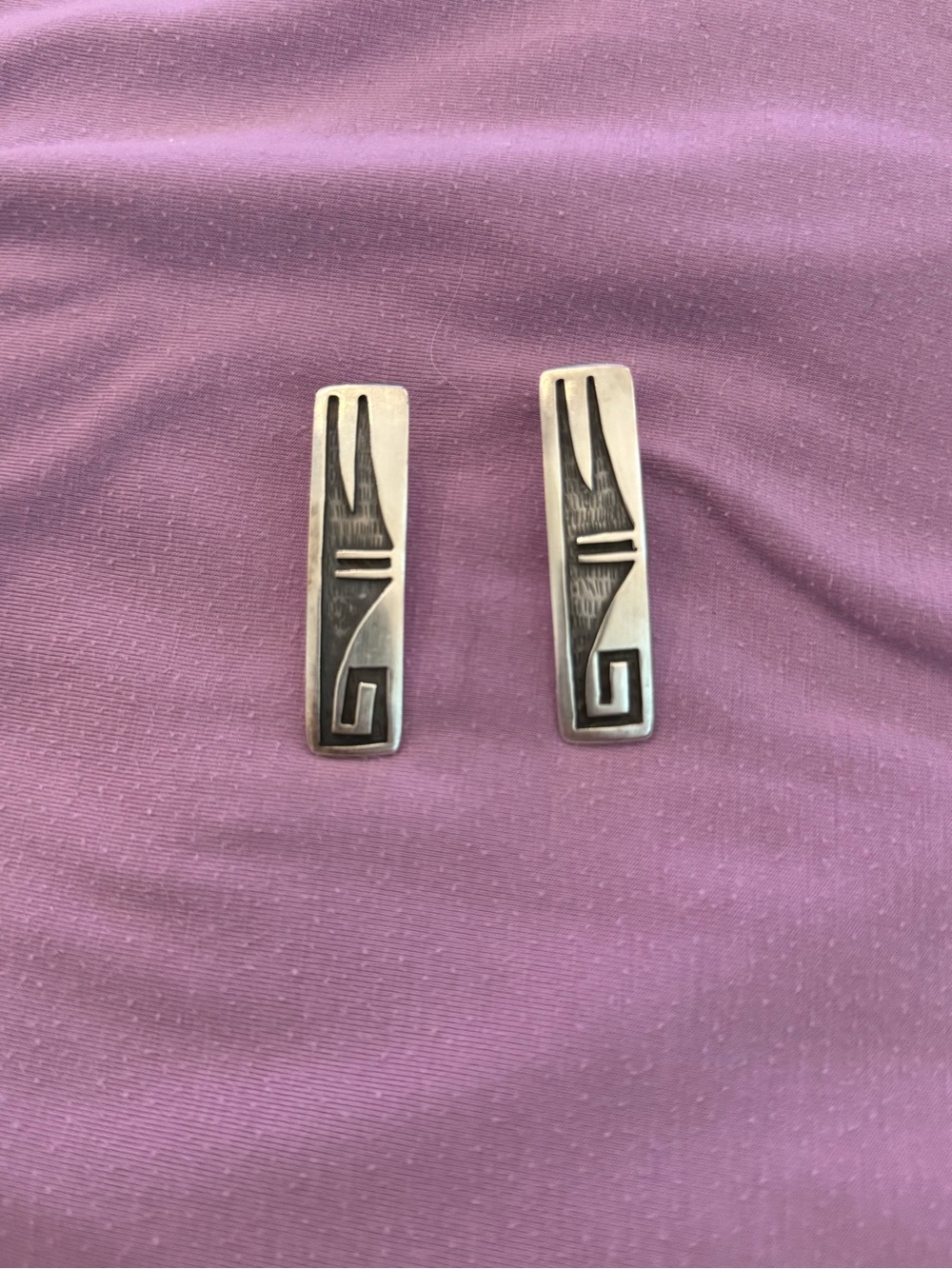 Native American Vintage Etched and Oxidized Sterling Silver Earrings